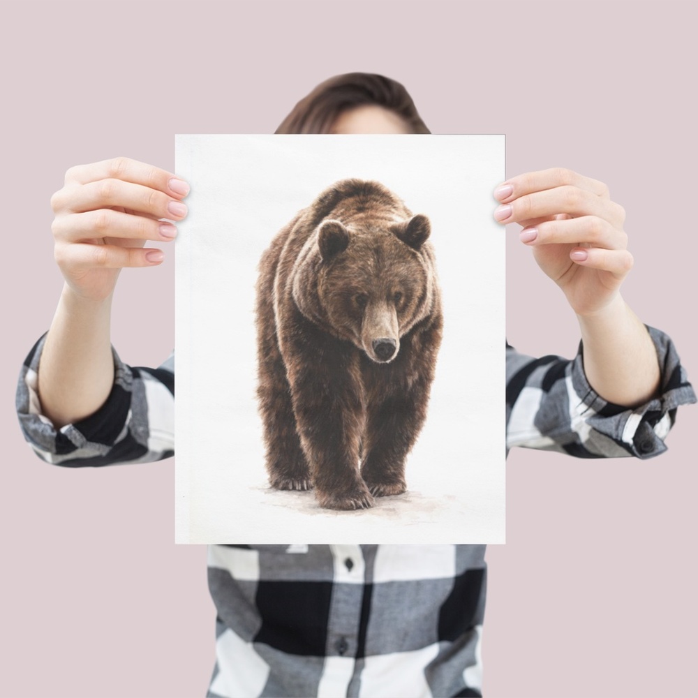 Watercolor Grizzly Bear Portrait Wall Art Print Poster - Unframed Artwork - Picture 4 of 5